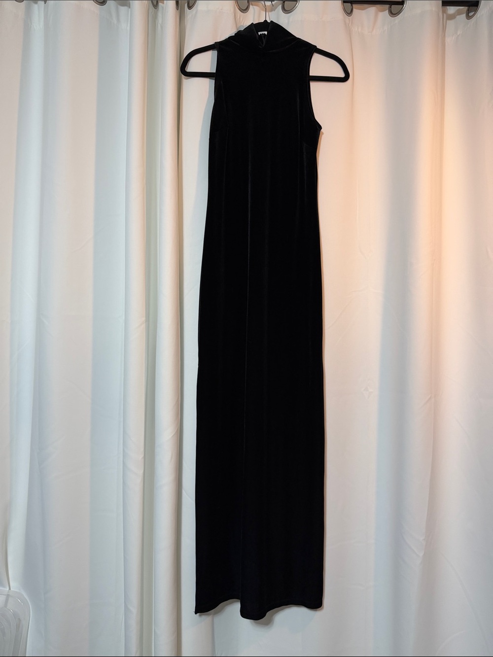 Whimsigoth Black Velvet High-Neck Sleeveless Maxi Dress SZ XS B2